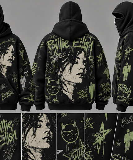 Billie Eilish Blohsh Graffiti Balaclava Zip-Up Hoodie
