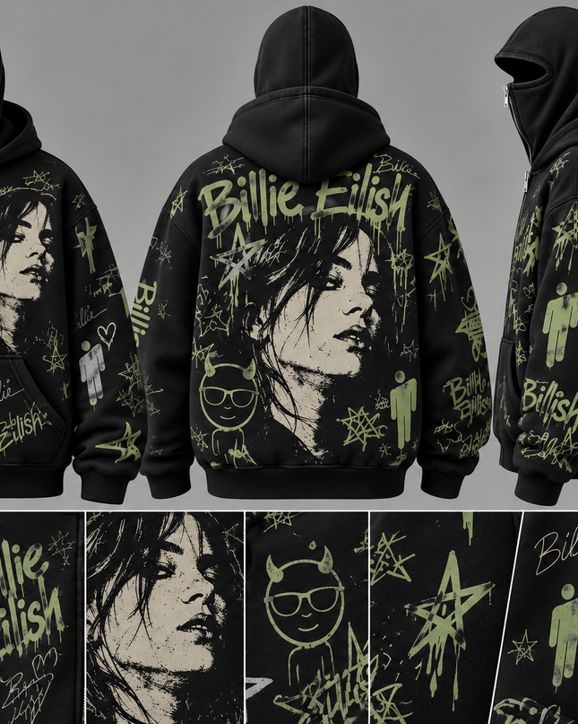 Billie Eilish Blohsh Graffiti Balaclava Zip-Up Hoodie