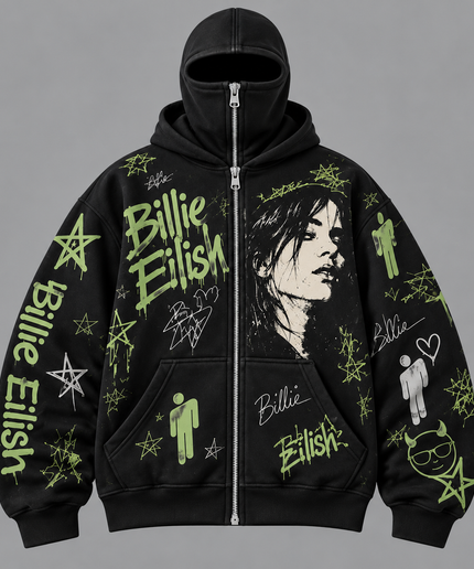 Billie Eilish Blohsh Graffiti Balaclava Zip-Up Hoodie