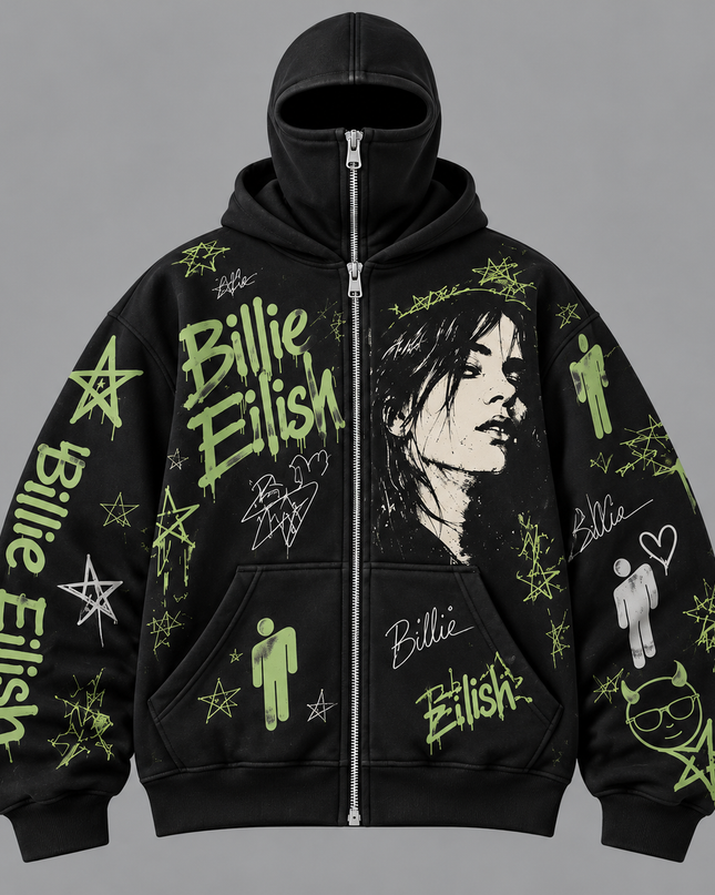 Billie Eilish Blohsh Graffiti Balaclava Zip-Up Hoodie