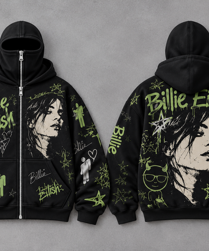 Billie Eilish Blohsh Graffiti Balaclava Zip-Up Hoodie