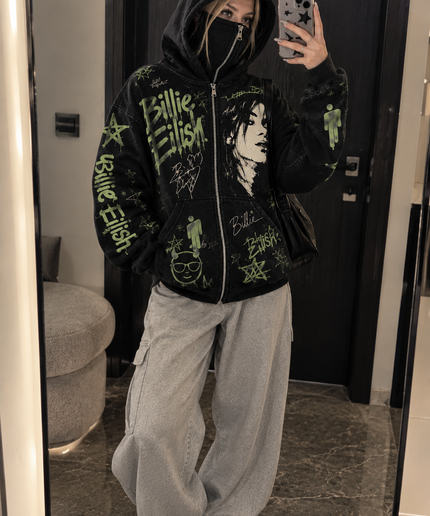 Billie Eilish Blohsh Graffiti Balaclava Zip-Up Hoodie