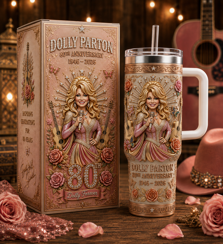 Dolly Parton 80th Anniversary 40oz Tumbler with Handle and Straw – Floral Insulated Travel Cup