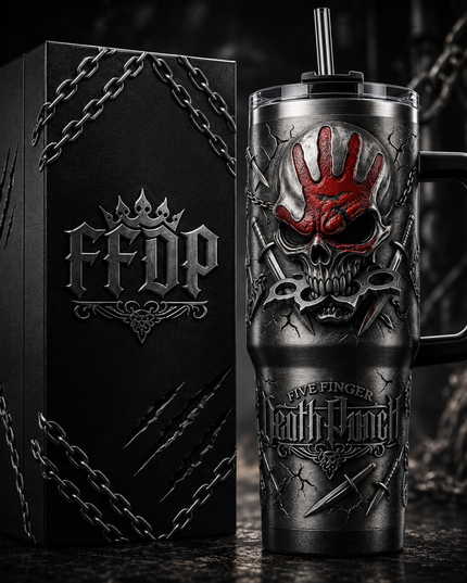 Five Finger Death Punch 40oz Tumbler – FFDP Skull Stainless Steel Insulated Travel Cup