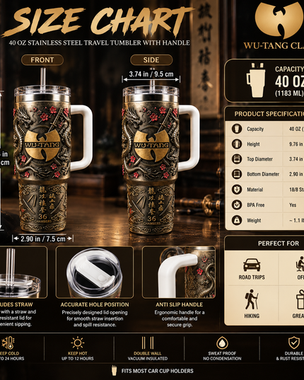 Wu-Tang Clan The Final Chamber 40oz Tumbler – Shaolin Hip Hop Stainless Steel Travel Cup