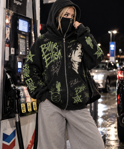 Billie Eilish Blohsh Graffiti Balaclava Zip-Up Hoodie