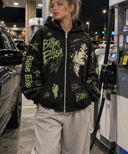 Billie Eilish Blohsh Graffiti Balaclava Zip-Up Hoodie