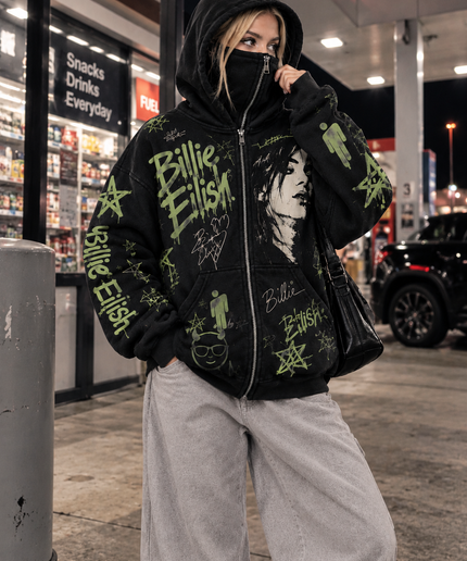 Billie Eilish Blohsh Graffiti Balaclava Zip-Up Hoodie