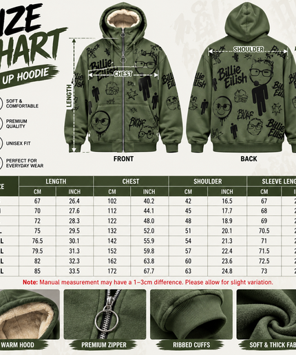 Olive Green Graphic Zip Up Hoodie