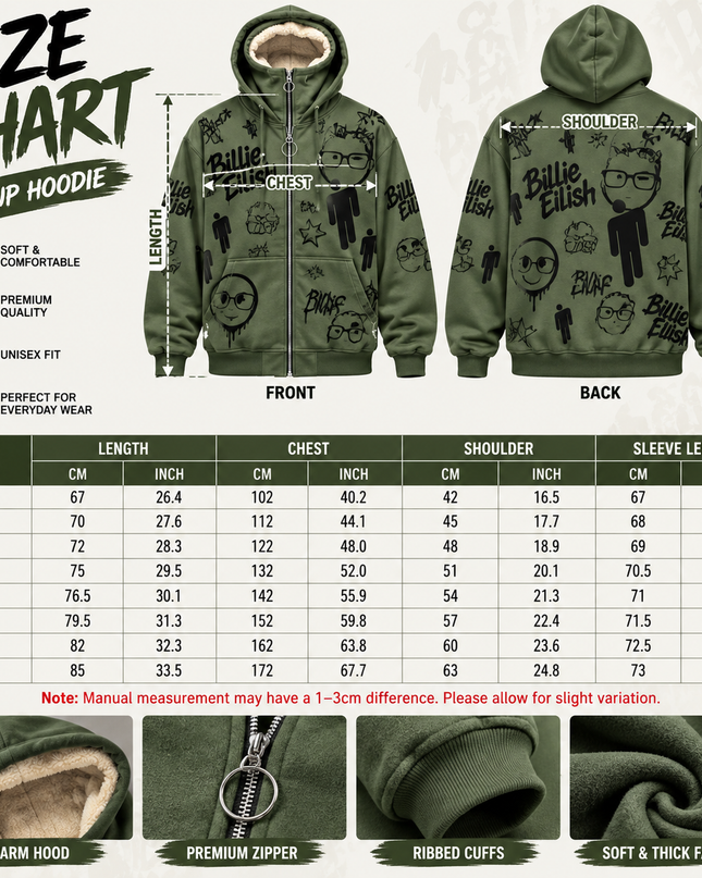 Olive Green Graphic Zip Up Hoodie