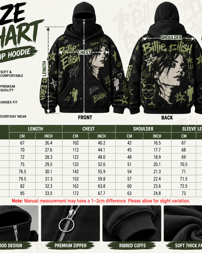 Billie Eilish Blohsh Graffiti Balaclava Zip-Up Hoodie